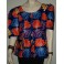 Mørkeblå bluse med orange/lilla mønstre